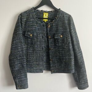 QMack Navy Multicolor Tweed Crop Jacket